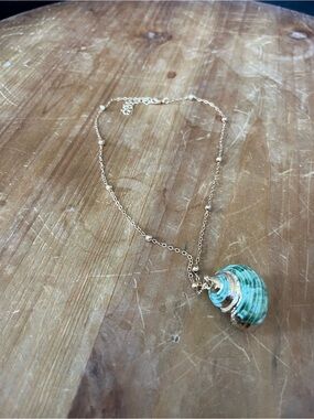Gold Chain Necklace with Turquoise Shell Pendant